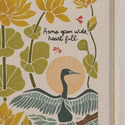 "Arms Wide Open, Heart Full." | Bird & Lotus Flower Botanical Framed Wall Art