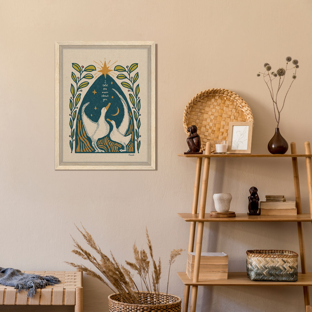 The Puffins & The Poppies | Framed Canvas Print