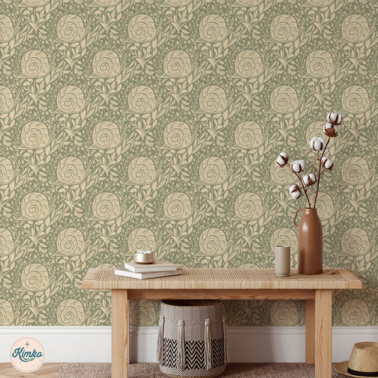 Sylvie the Snail Wallpaper in Moonlit Sage