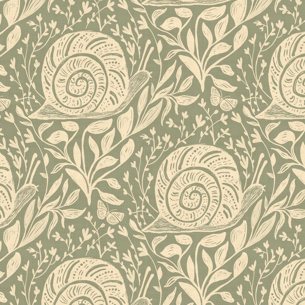 Sylvie the Snail Wallpaper in Moonlit Sage