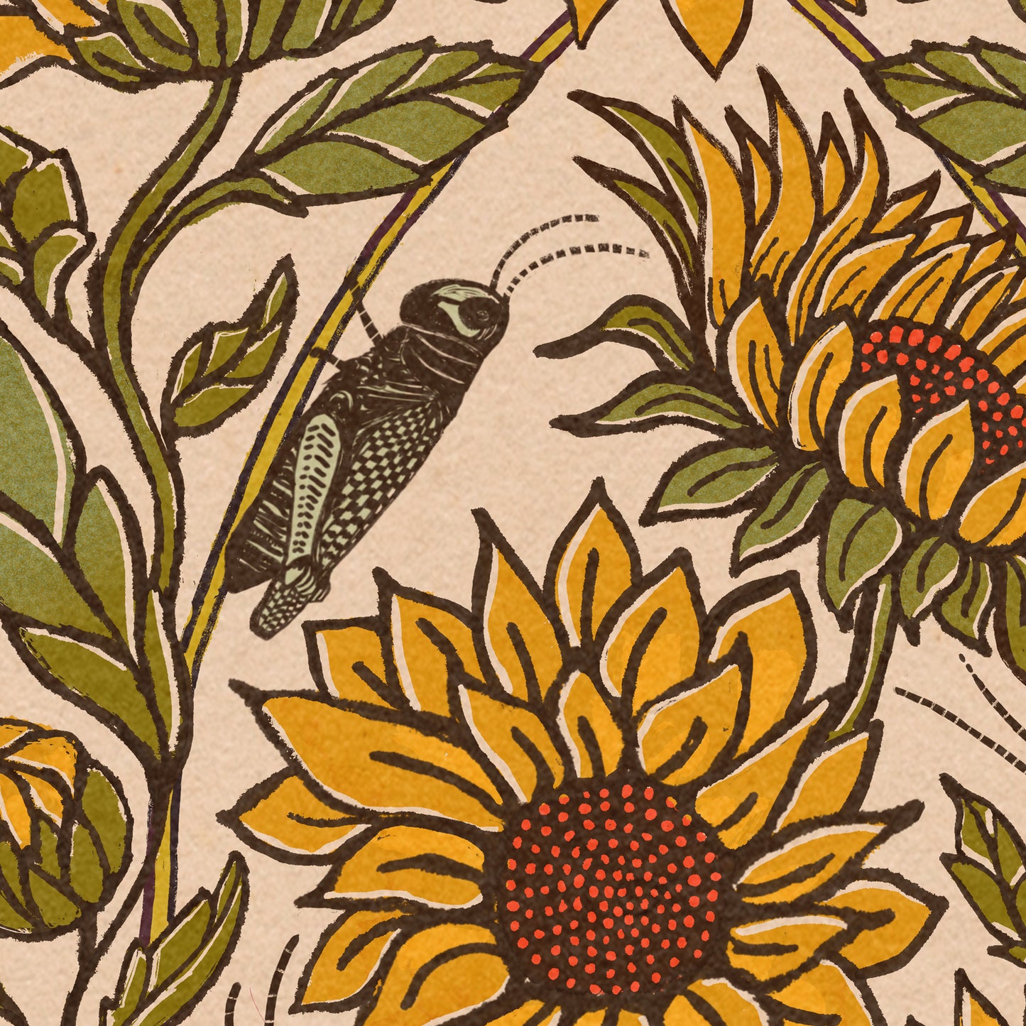 Grasshopper + Sunflower | Art Print