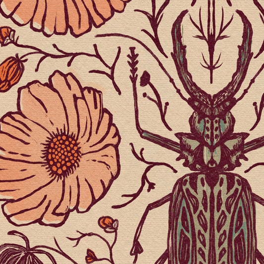 Vintage Botanical Beetle Print | Folk Art