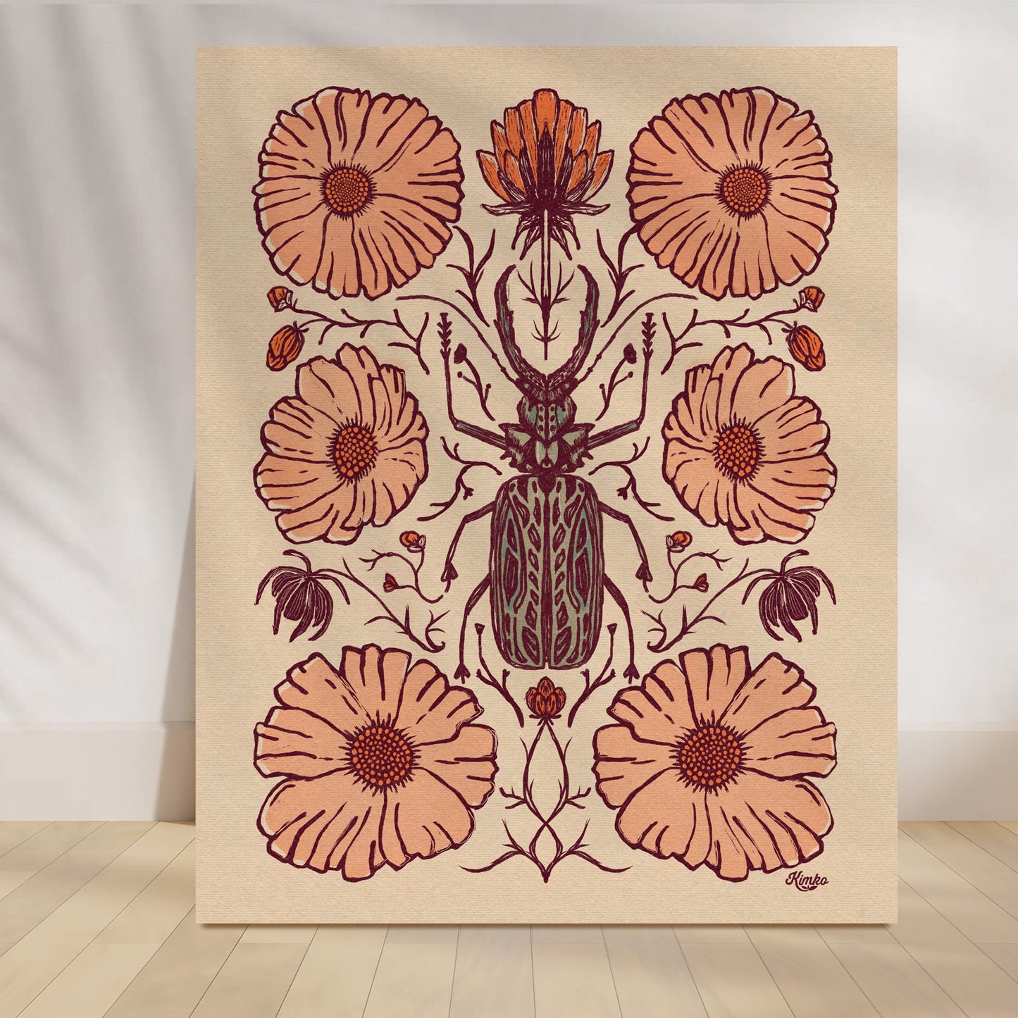 Vintage Botanical Beetle Print | Folk Art
