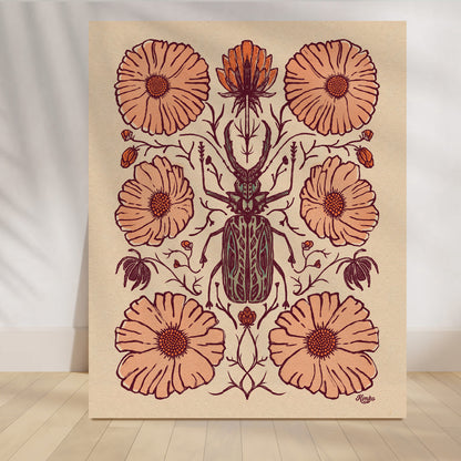 Vintage Botanical Beetle Print | Folk Art