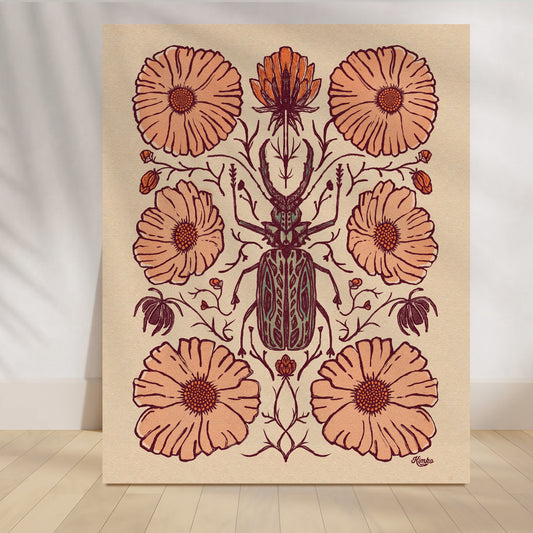 Vintage Botanical Beetle Print | Folk Art