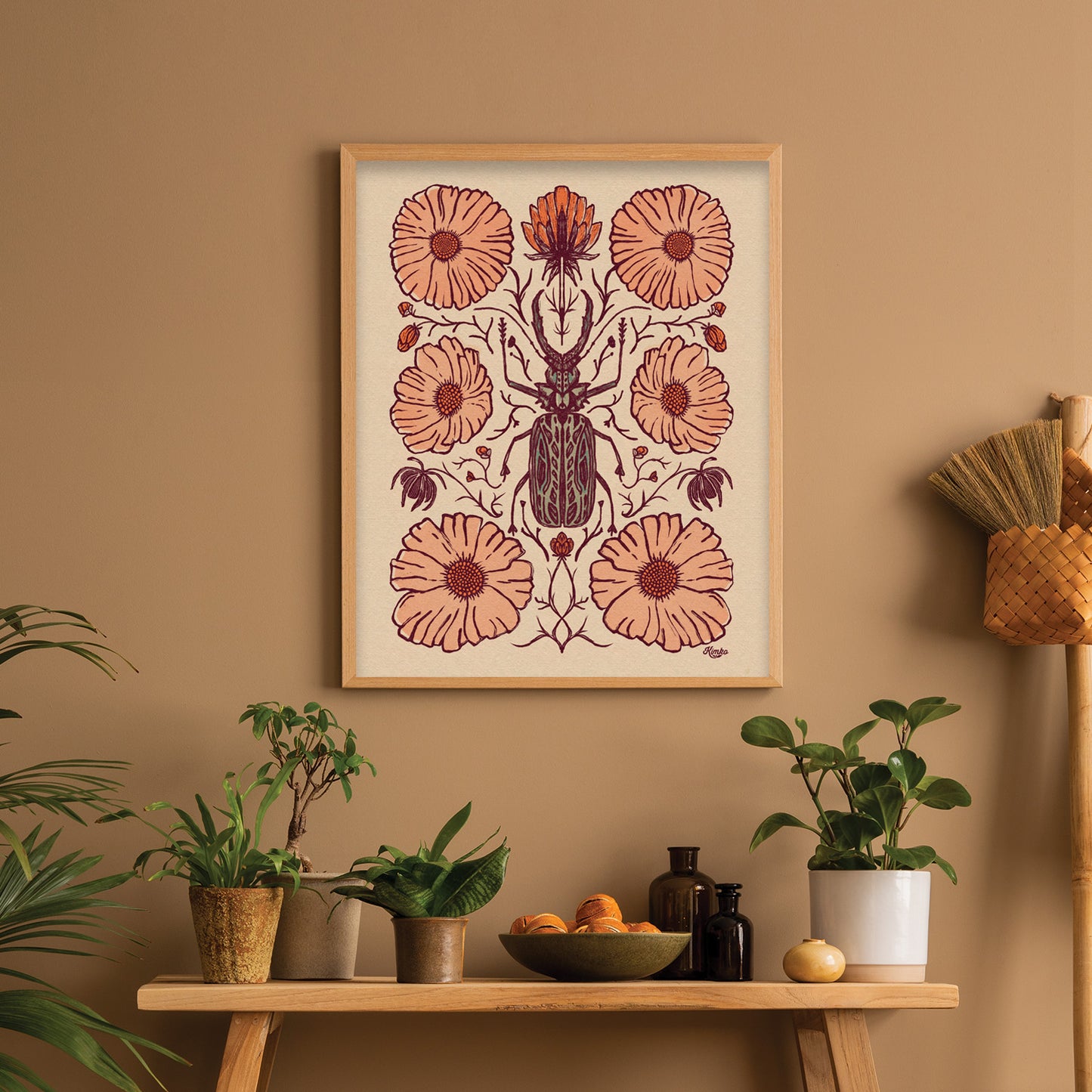 Vintage Botanical Beetle Print | Folk Art