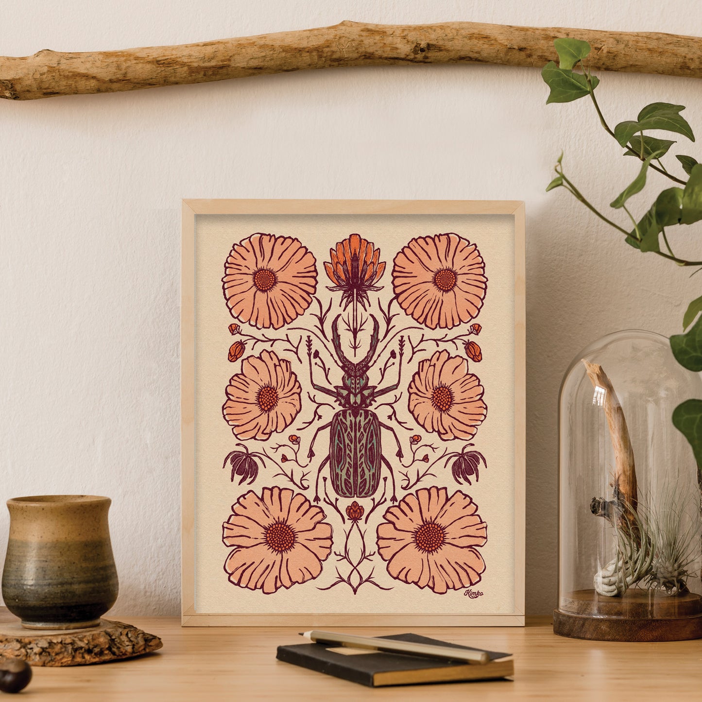 Vintage Botanical Beetle Print | Folk Art