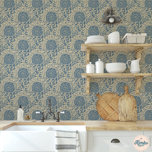 Sylvie the Snail Wallpaper in Moonflower Blue