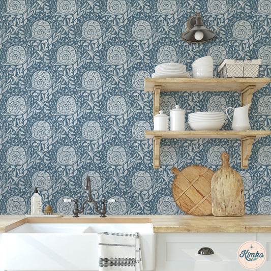 Sylvie the Snail Wallpaper in WildFlower Blue