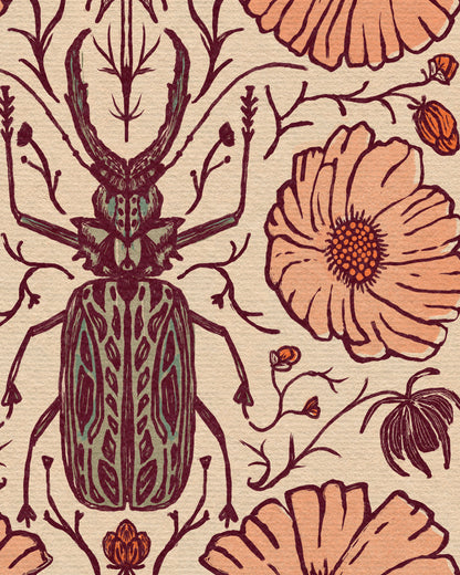 Vintage Botanical Beetle Print| Wooden Hanger