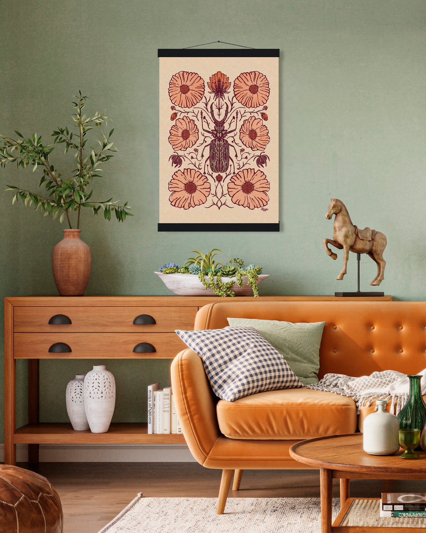 Vintage Botanical Beetle Print| Wooden Hanger