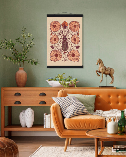 Vintage Botanical Beetle Print| Wooden Hanger