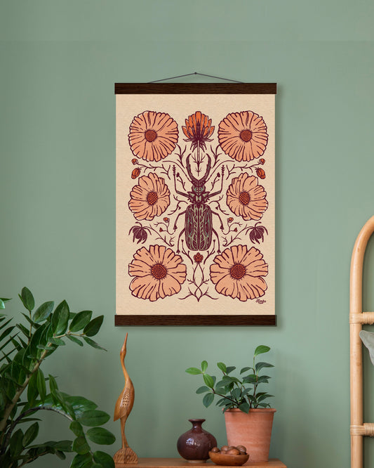 Vintage Botanical Beetle Print| Wooden Hanger