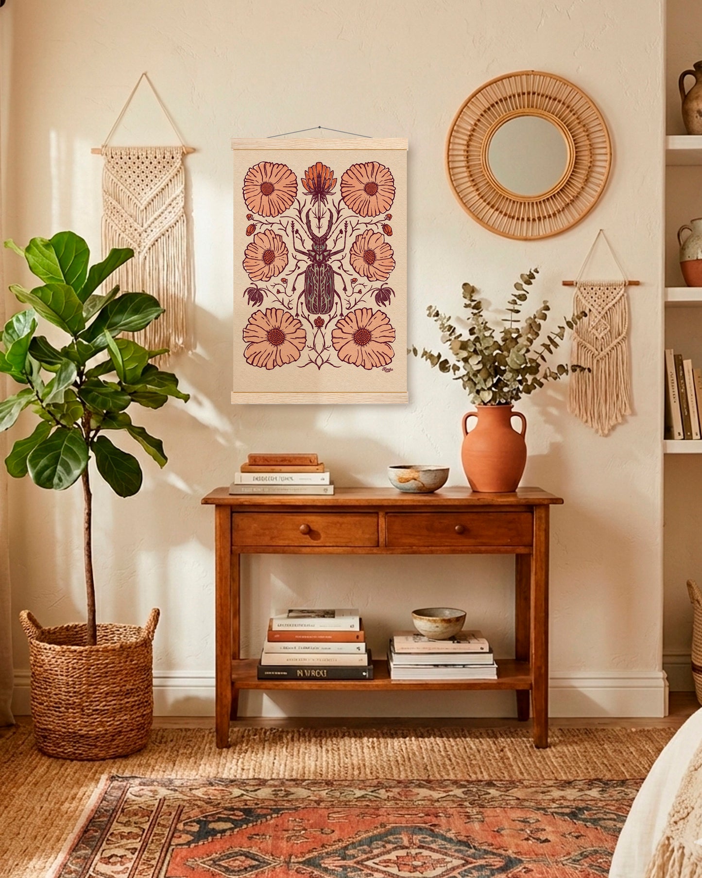 Vintage Botanical Beetle Print| Wooden Hanger