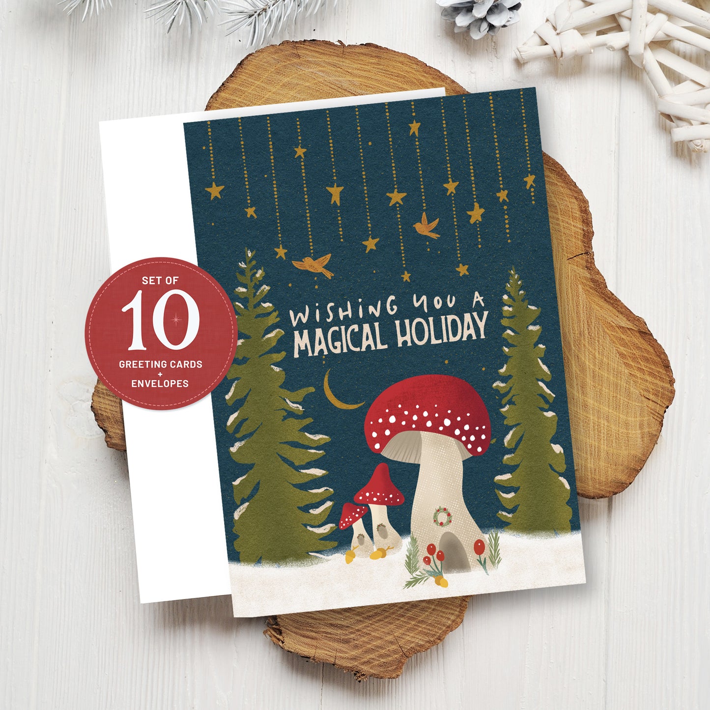 Cottagecore Magical Mushroom Holiday Cards | 10 Pack