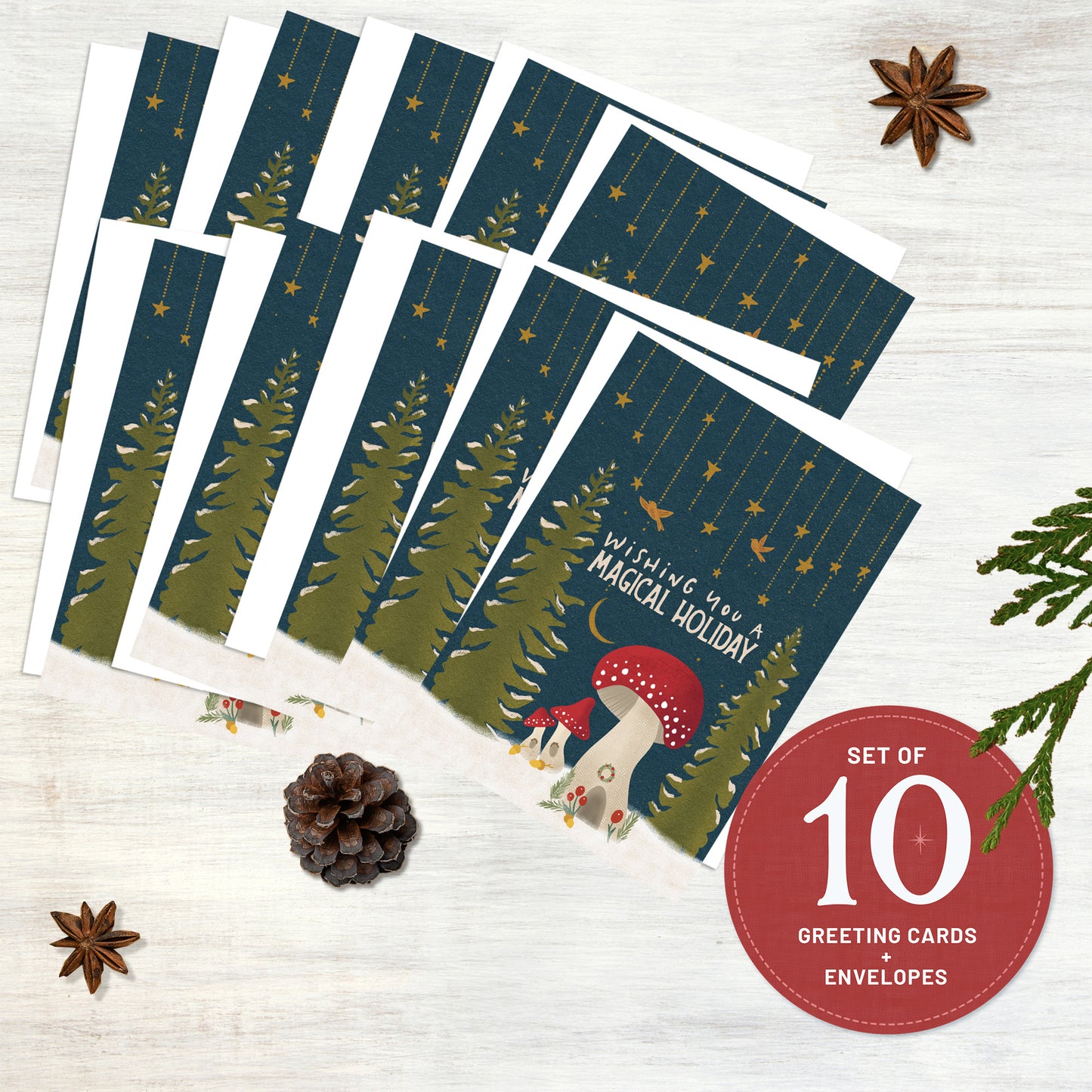 Cottagecore Magical Mushroom Holiday Cards | 10 Pack